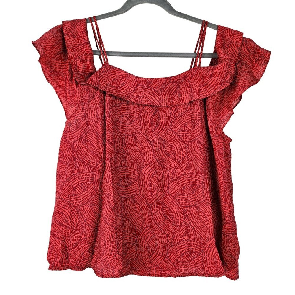 Anthropologie Maeve Mandalay Open Shoulder Red/Pink Print Blouse Top L OB587553 - Picture 4 of 11